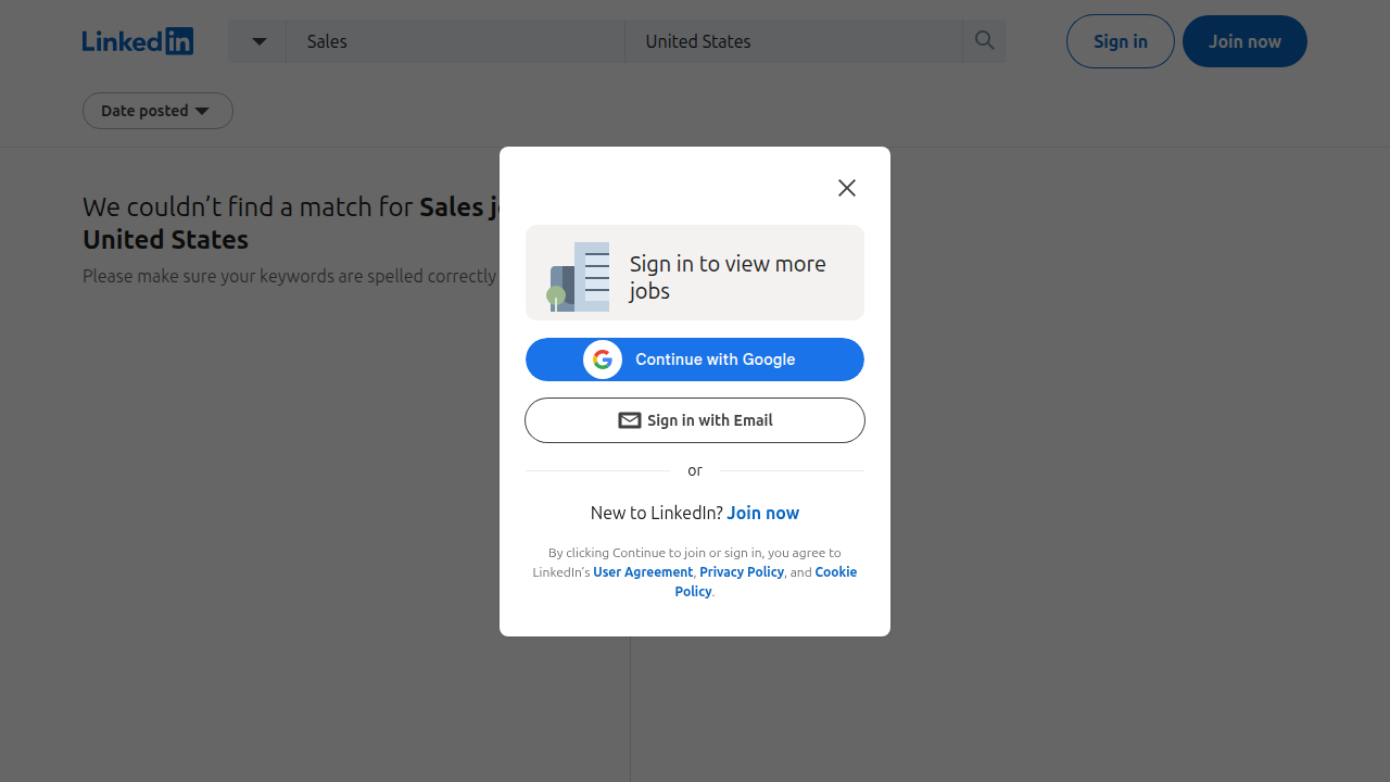 A screenshot of LinkedIn's job search interface, demonstrating the use of its remote sales filter for finding relevant roles.
