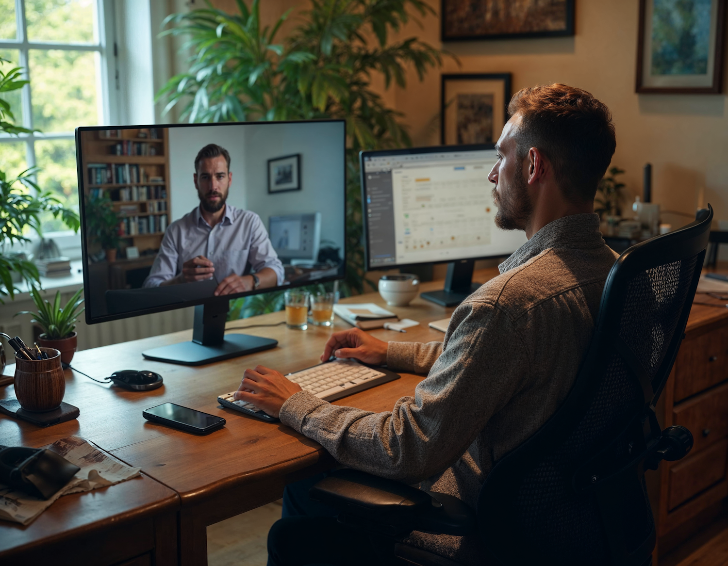 A person celebrating a successful milestone in a home office, representing the income potential and career growth in remote high-ticket sales.