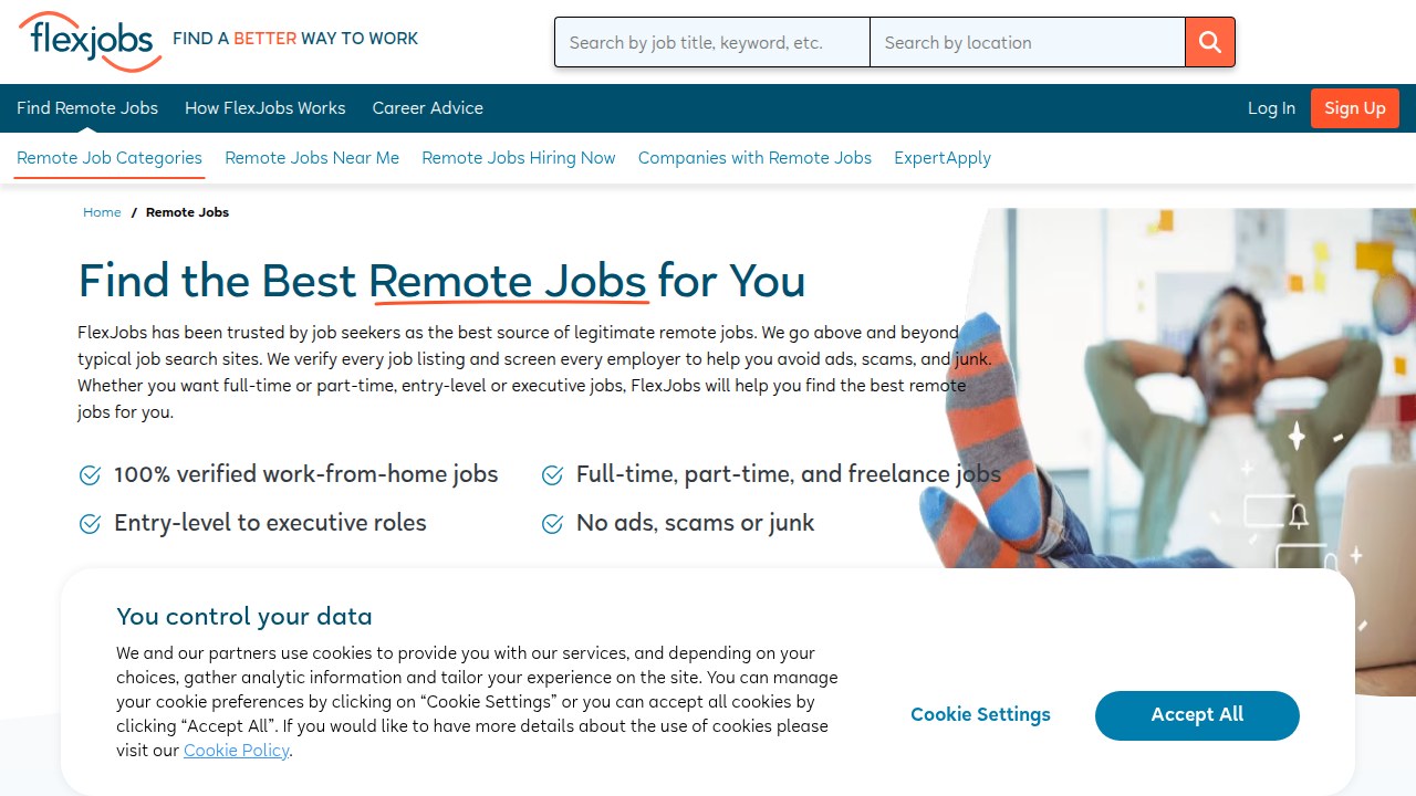 A screenshot of FlexJobs' advanced search interface, demonstrating how to apply filters for salary range, job type, and industry to find high-paying remote closing roles.