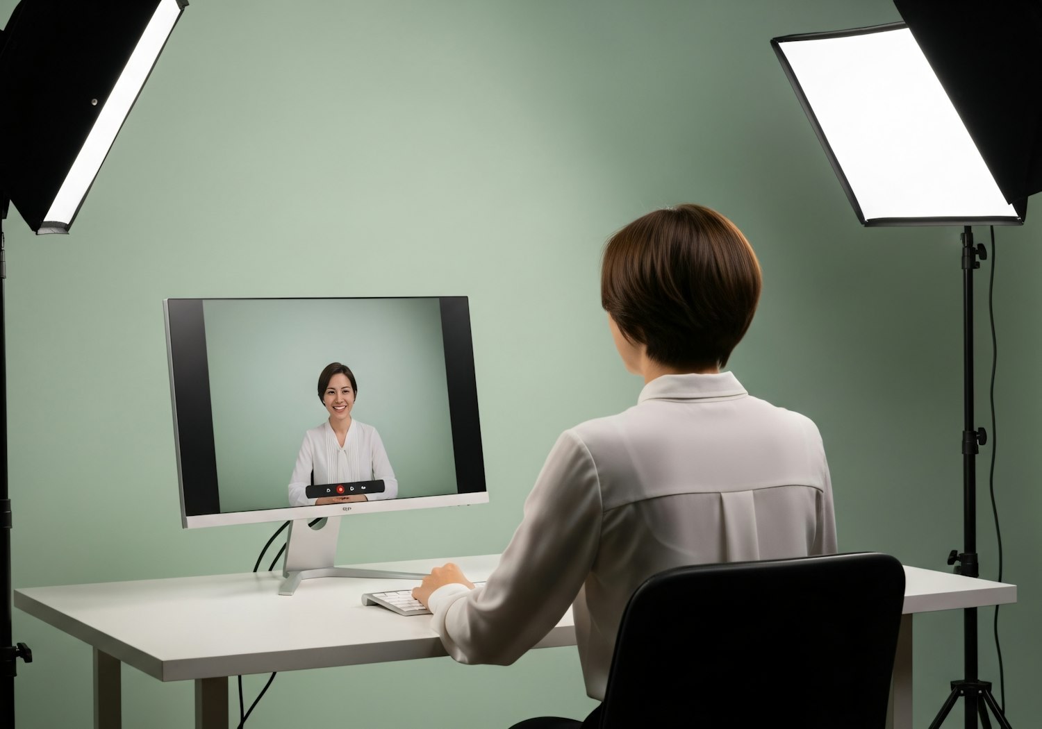 A professional presenting on a video call with good lighting and a tidy background, exemplifying effective virtual communication and presentation standards.