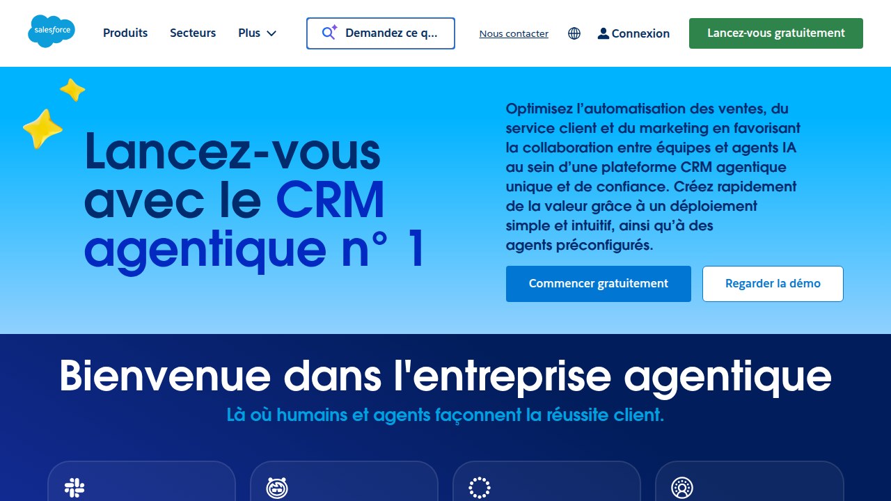 The homepage of Salesforce, a leading customer relationship management (CRM) platform, demonstrating a foundational tool for modern sales operations.